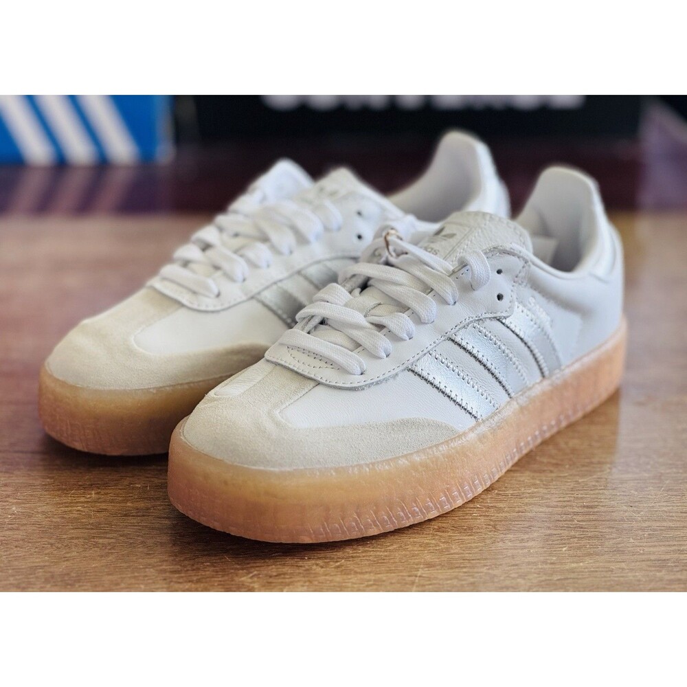 Women’s Size 6 adidas Sambae White Silver Metallic Gum Platform JQ8412 NIB